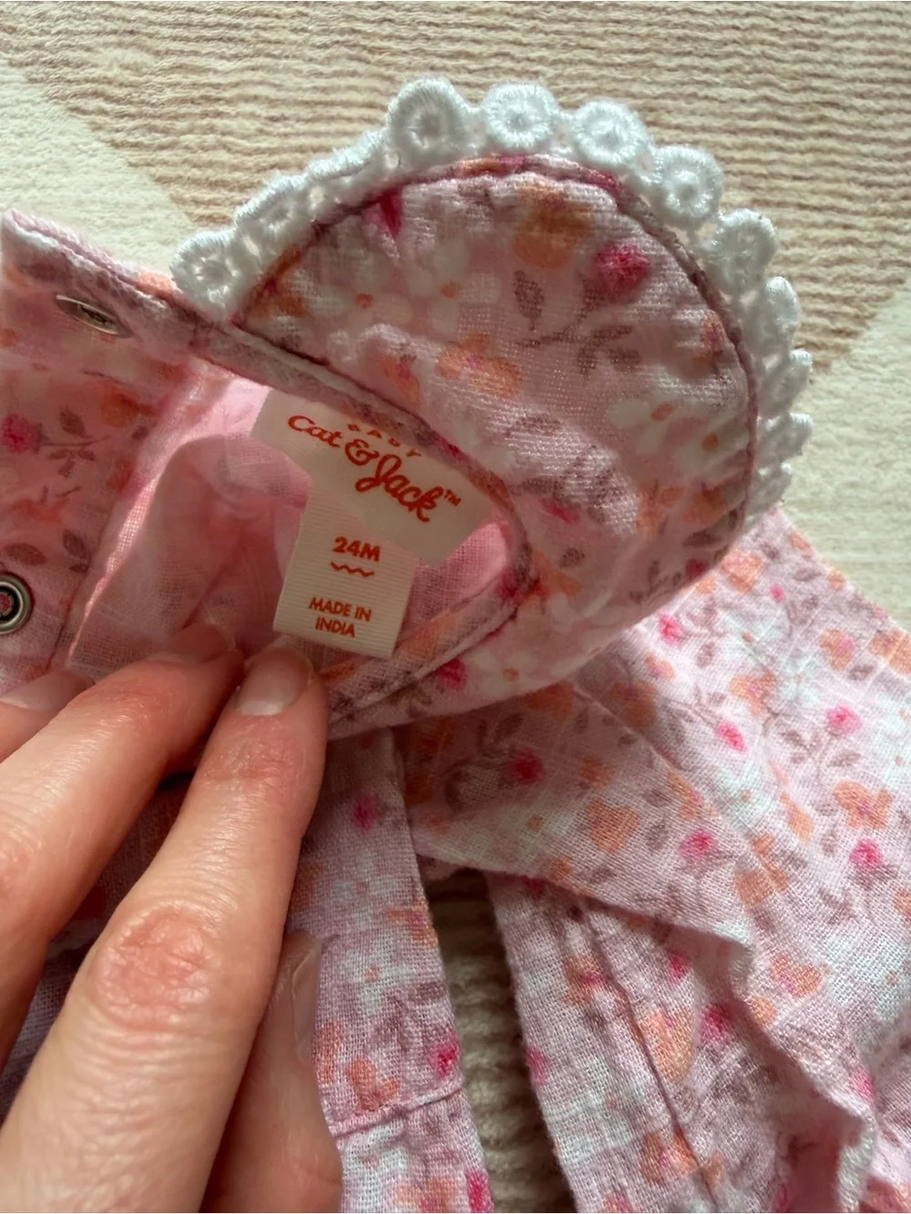 Cat & Jack Pink Floral Long-Sleeve One-Piece with Peter Pan Collar